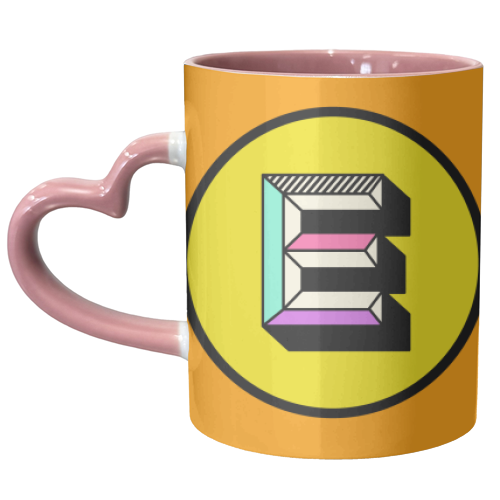E - Initial Bright Colour Block Alphabet Letter Typography - unique mug by AbiGoLucky