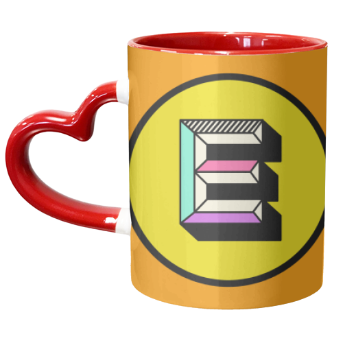 E - Initial Bright Colour Block Alphabet Letter Typography - unique mug by AbiGoLucky