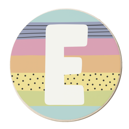 E - rainbow stripes modern initial - personalised beer coaster by Giddy Kipper