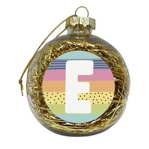 E - rainbow stripes modern initial - xmas bauble by Giddy Kipper