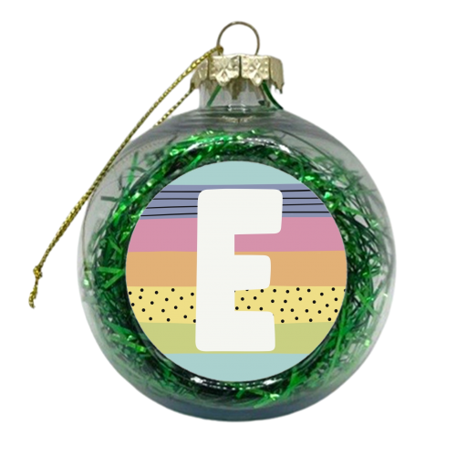 E - rainbow stripes modern initial - xmas bauble by Giddy Kipper