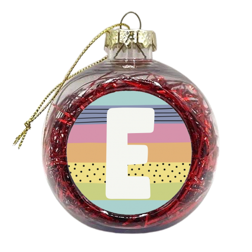 E - rainbow stripes modern initial - xmas bauble by Giddy Kipper