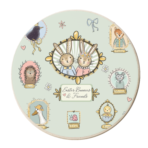 Easter Bunnies & Friends - personalised beer coaster by Mad Philomena