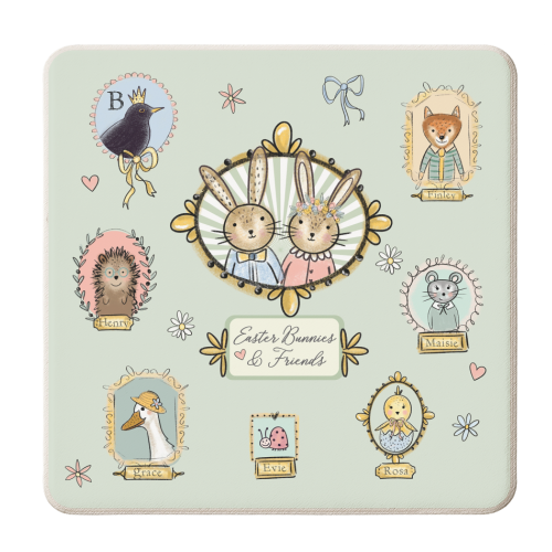 Easter Bunnies & Friends - personalised beer coaster by Mad Philomena