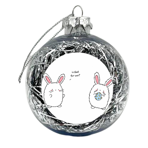 Easter bunnies 'is that for me?' - xmas bauble by Ellie Bednall