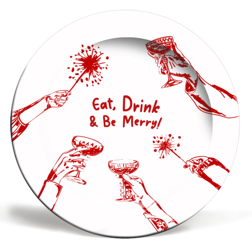 Eat, Drink, & be Merry Cocktails - ceramic dinner plate by EZbie