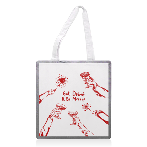 Eat, Drink, & be Merry Cocktails - printed canvas tote bag by EZbie