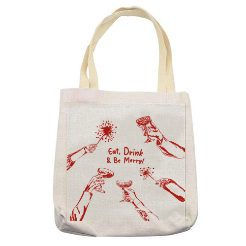 Eat, Drink, & be Merry Cocktails - printed canvas tote bag by EZbie
