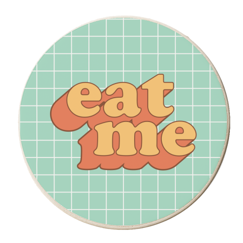 EAT ME funny slogan design - personalised beer coaster by AbiGoLucky
