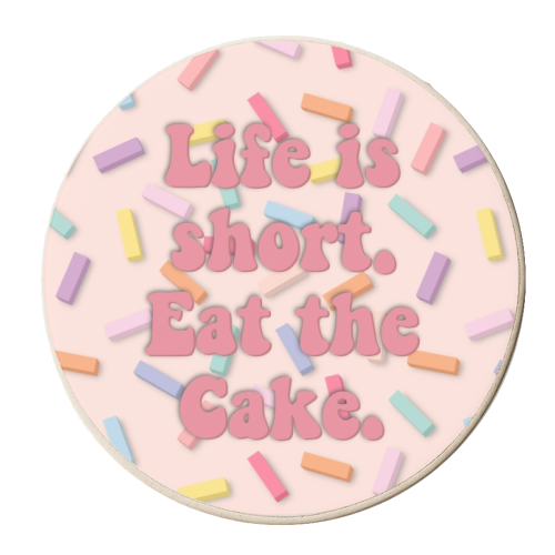 Eat the cake sprinkles print - personalised beer coaster by The Girl Next Draw