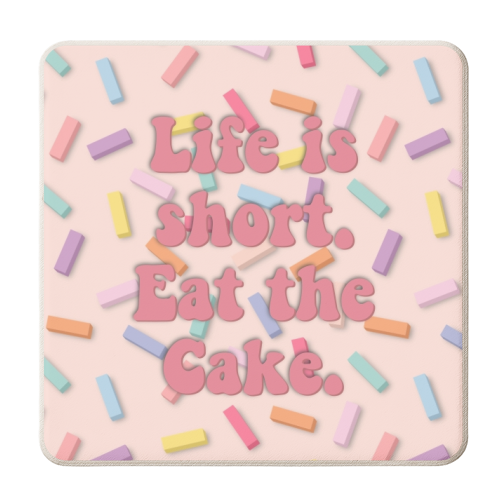 Eat the cake sprinkles print - personalised beer coaster by The Girl Next Draw