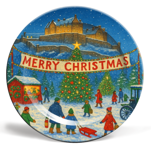 Edinburgh Castle at Christmas - ceramic dinner plate by Ms Doodle