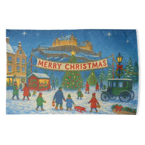Edinburgh Castle at Christmas - funny tea towel by Ms Doodle