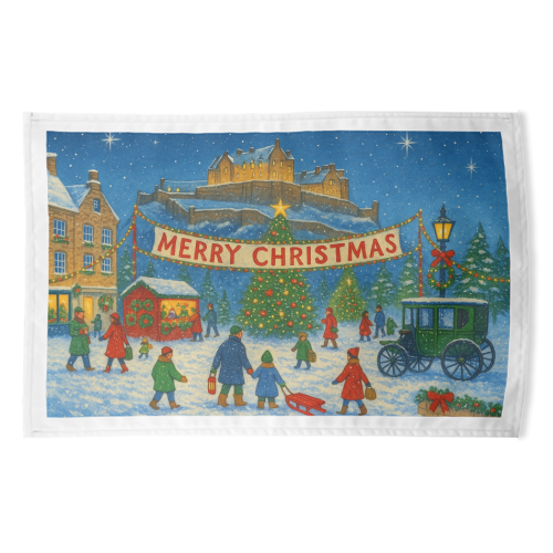 Edinburgh Castle at Christmas - funny tea towel by Ms Doodle