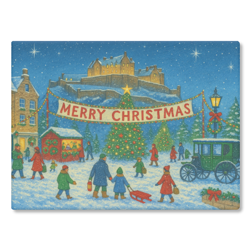 Edinburgh Castle at Christmas - glass chopping board by Ms Doodle