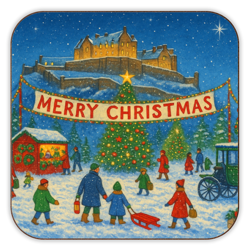 Edinburgh Castle at Christmas - personalised beer coaster by Ms Doodle