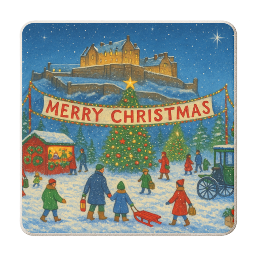Edinburgh Castle at Christmas - personalised beer coaster by Ms Doodle