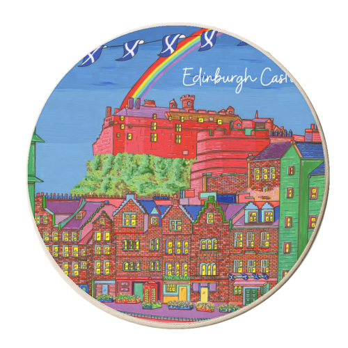 Edinburgh Castle in Bright Colours - personalised beer coaster by Julie Littler
