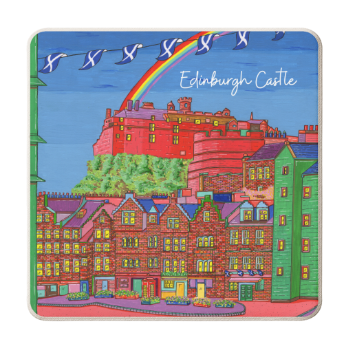 Edinburgh Castle in Bright Colours - personalised beer coaster by Julie Littler