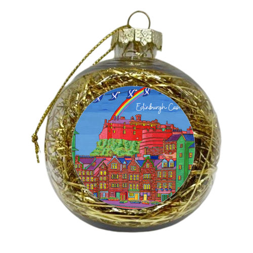 Edinburgh Castle in Bright Colours - xmas bauble by Julie Littler