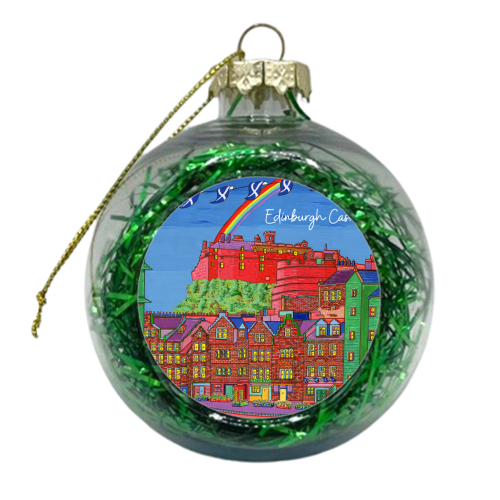 Edinburgh Castle in Bright Colours - xmas bauble by Julie Littler