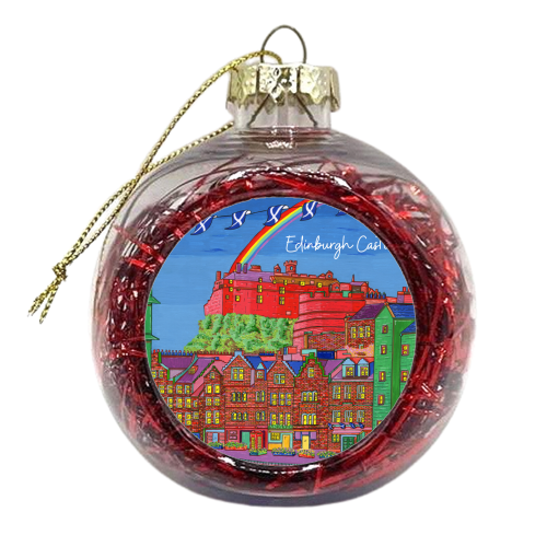 Edinburgh Castle in Bright Colours - xmas bauble by Julie Littler