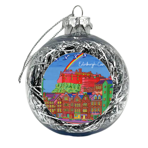 Edinburgh Castle in Bright Colours - xmas bauble by Julie Littler