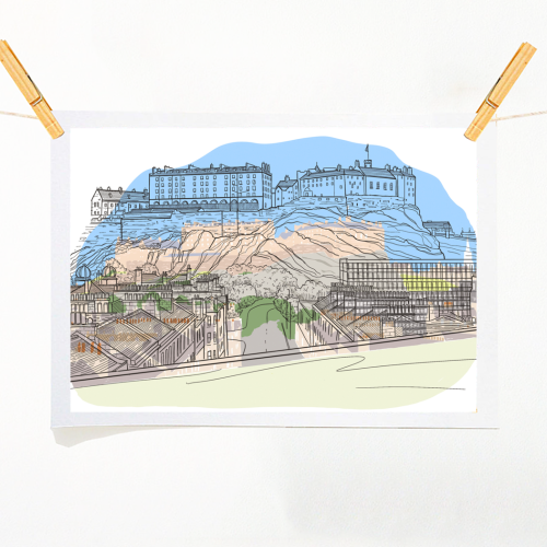 Edinburgh Castle watercolour - A1 - A4 art print by Adam Regester