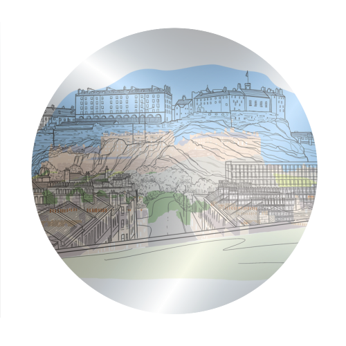 Edinburgh Castle watercolour - Circle Sticker by Adam Regester