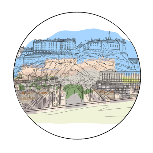 Edinburgh Castle watercolour - Circle Sticker by Adam Regester