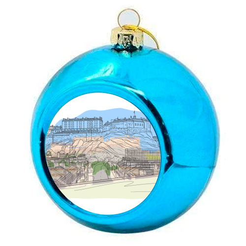 Edinburgh Castle watercolour - colourful christmas bauble by Adam Regester
