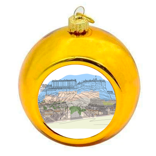 Edinburgh Castle watercolour - colourful christmas bauble by Adam Regester