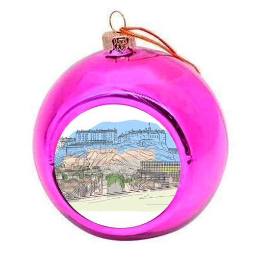 Edinburgh Castle watercolour - colourful christmas bauble by Adam Regester