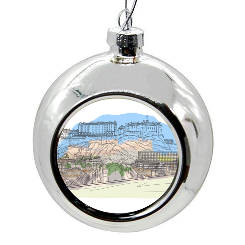 Edinburgh Castle watercolour - colourful christmas bauble by Adam Regester