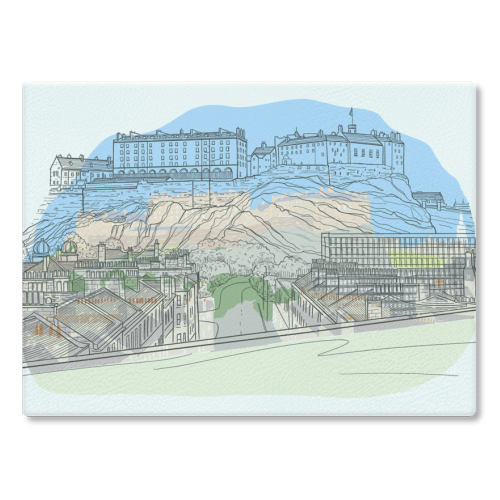 Edinburgh Castle watercolour - glass chopping board by Adam Regester