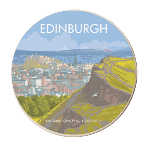 Edinburgh, Salisbury Crags and Holyrood Park. - personalised beer coaster by Stephen Millership