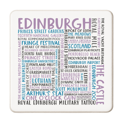 Edinburgh Word Art - personalised beer coaster by All About Words Designs