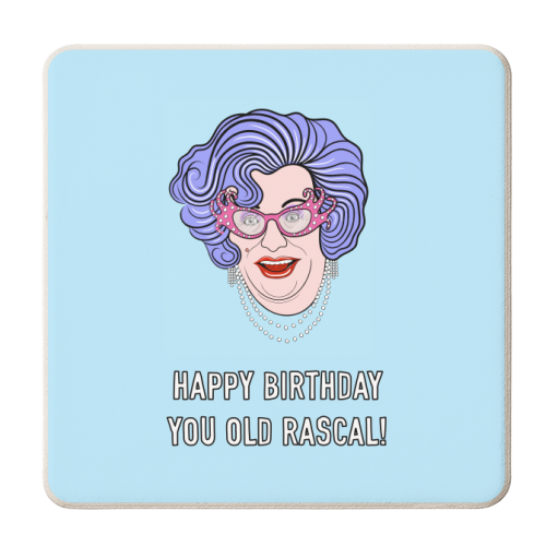 Edna Says Happy Birthday You Old Rascal! - personalised beer coaster by Adam Regester