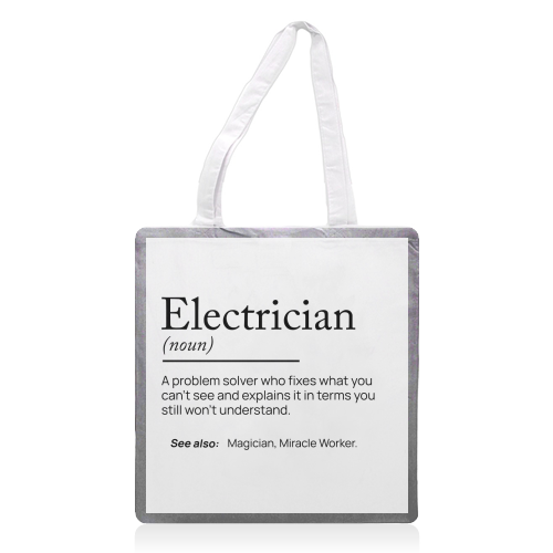 Electrician Definition - printed canvas tote bag by skattia ilie