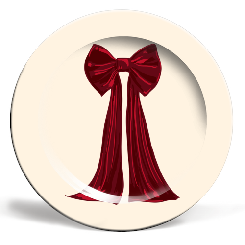 Elegant Red Big Bow Illustration - ceramic dinner plate by EZbie