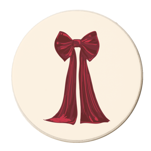Elegant Red Big Bow Illustration - personalised beer coaster by EZbie