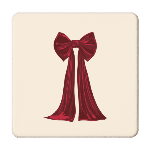 Elegant Red Big Bow Illustration - personalised beer coaster by EZbie