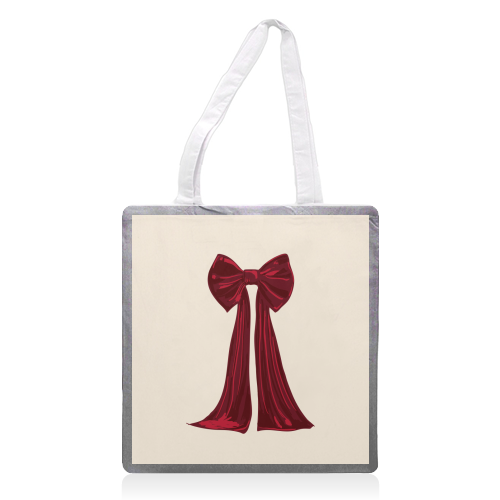 Elegant Red Big Bow Illustration - printed canvas tote bag by EZbie