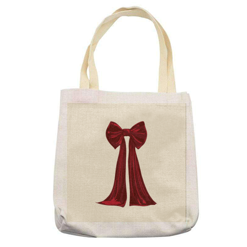 Elegant Red Big Bow Illustration - printed canvas tote bag by EZbie
