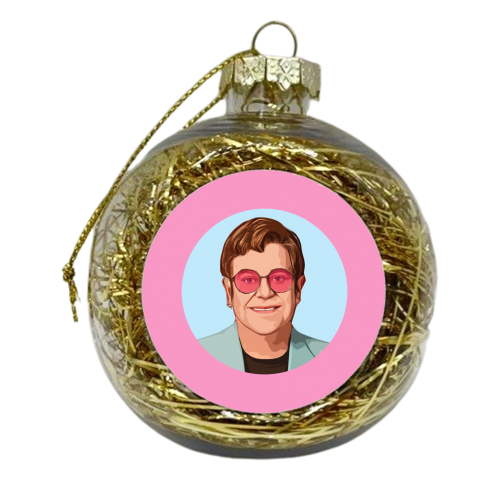 Pink Glasses Pink Background - xmas bauble by DOLLY WOLFE