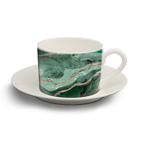 Emerald Green Marble Agate Gold Glitter Glam #1 (Faux Glitter) #decor #art - personalised cup and saucer by Anita Bella Jantz