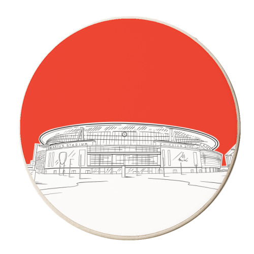 Emirates Stadium (Red backgraound) - personalised beer coaster by Adam Regester