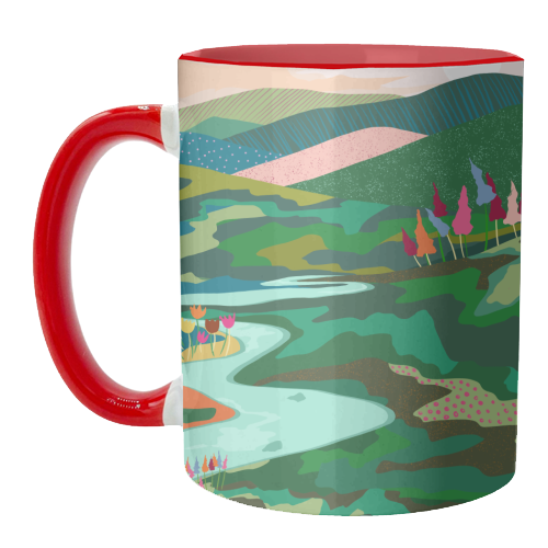 Endless Love, Bohemian Nature Landscape Scenic Meadow, Eclectic Colorful Travel Forest Mountains Sunset, Positivity Hope Mindset Good Vibes - unique mug by Uma Prabhakar Gokhale