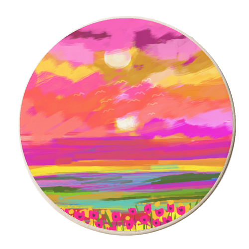 English Poppy Fields at Sunset - personalised beer coaster by Uma Prabhakar Gokhale