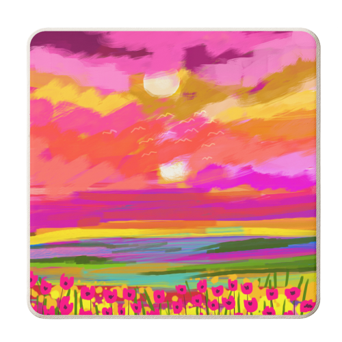 English Poppy Fields at Sunset - personalised beer coaster by Uma Prabhakar Gokhale